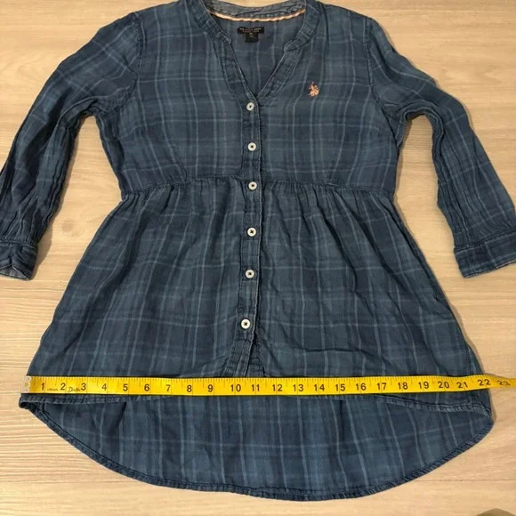 U.S. Polo Assn. Plaid Tunic Shirt Women Blue Button Down Long Sleeve Size Medium - Picture 8 of 15
